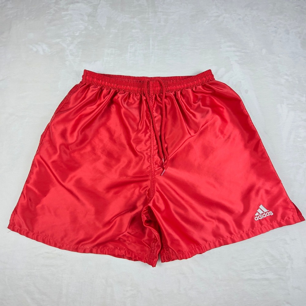 Vintage Y2K Adidas Soccer Shorts Mens M Red Shiny Dazzle Nylon Running Gym Retro